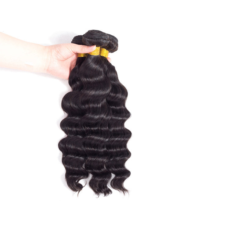 LIVIA Loose Deep Wave 3 Pcs Bundles Hair Weft With 5x5 HD Lace Closure Natural Black Human Virgin Hair