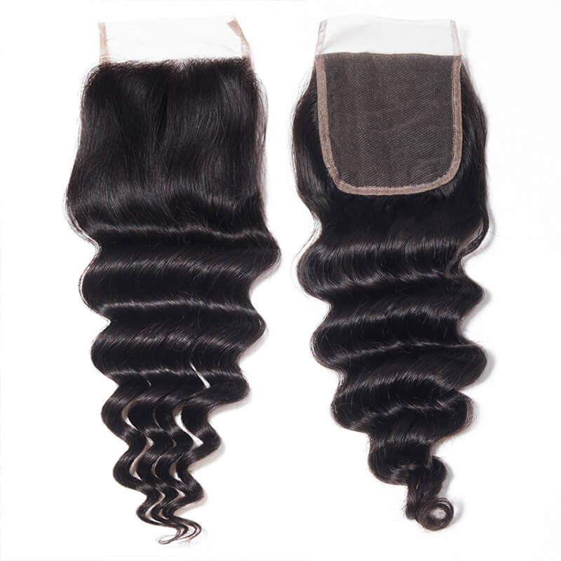 LIVIA Loose Deep Wave 3 Pcs Bundles Hair Weft With 5x5 HD Lace Closure Natural Black Human Virgin Hair