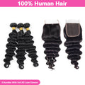 LIVIA Loose Deep Wave 3 Pcs Bundles Hair Weft With 5x5 HD Lace Closure Natural Black Human Virgin Hair