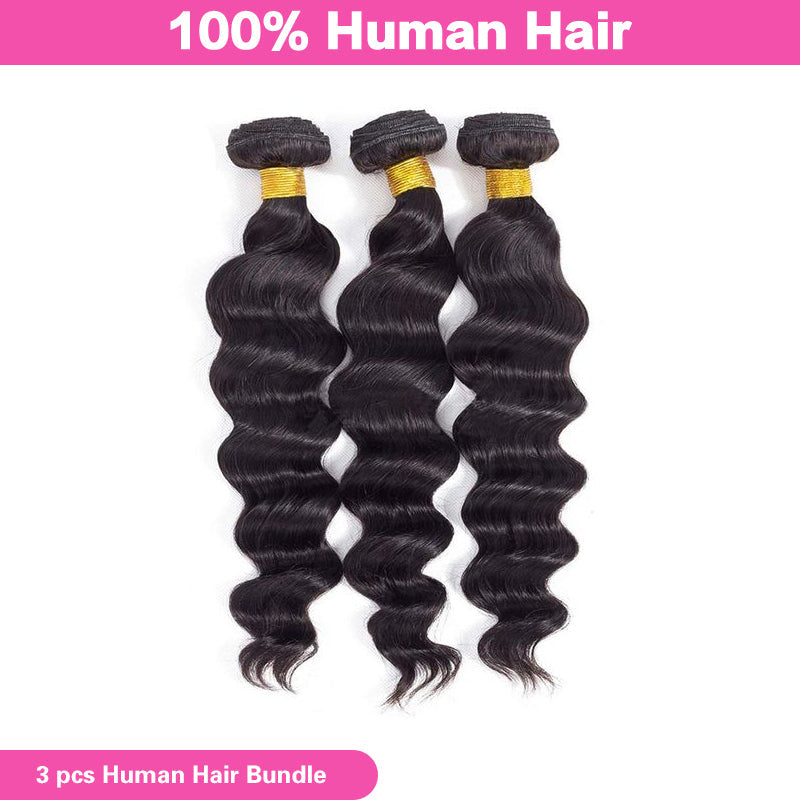 LIVIA Loose Deep Wave 3 Pcs Bundles Natural Black Human Virgin Hair
