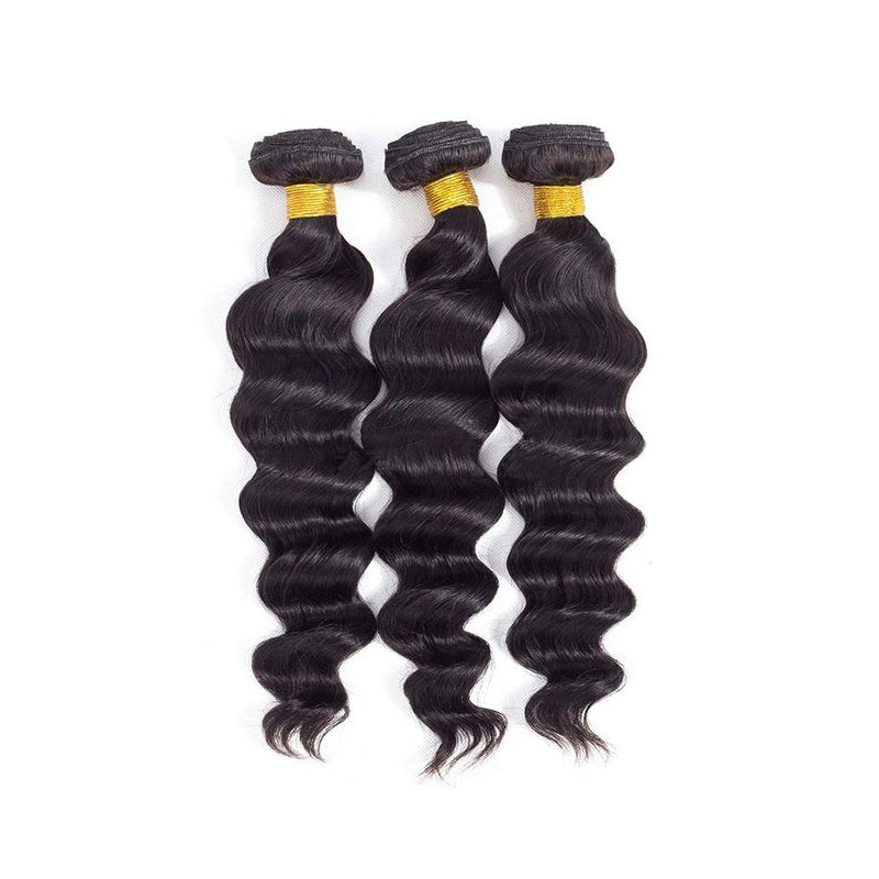 LIVIA Loose Deep Wave 3 Pcs Bundles Natural Black Human Virgin Hair