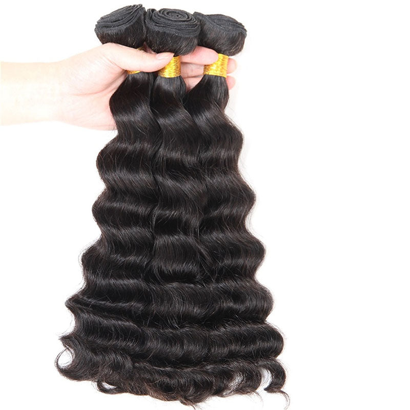 LIVIA Loose Deep Wave 3 Pcs Bundles Natural Black Human Virgin Hair