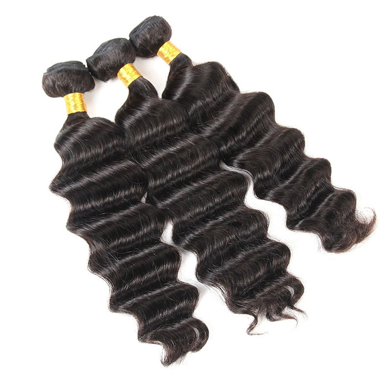 LIVIA Loose Deep Wave 3 Pcs Bundles Natural Black Human Virgin Hair