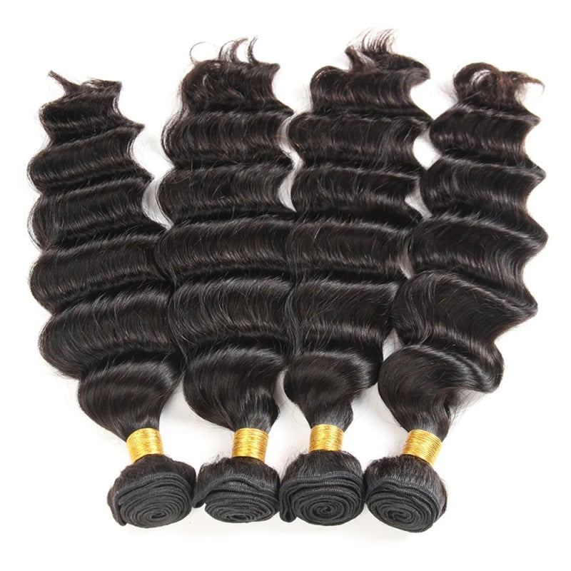 LIVIA Loose Deep Wave 13x6 HD Lace Frontal With 4 Pcs Bundles Hair Weft Natural Black Human Virgin Hair