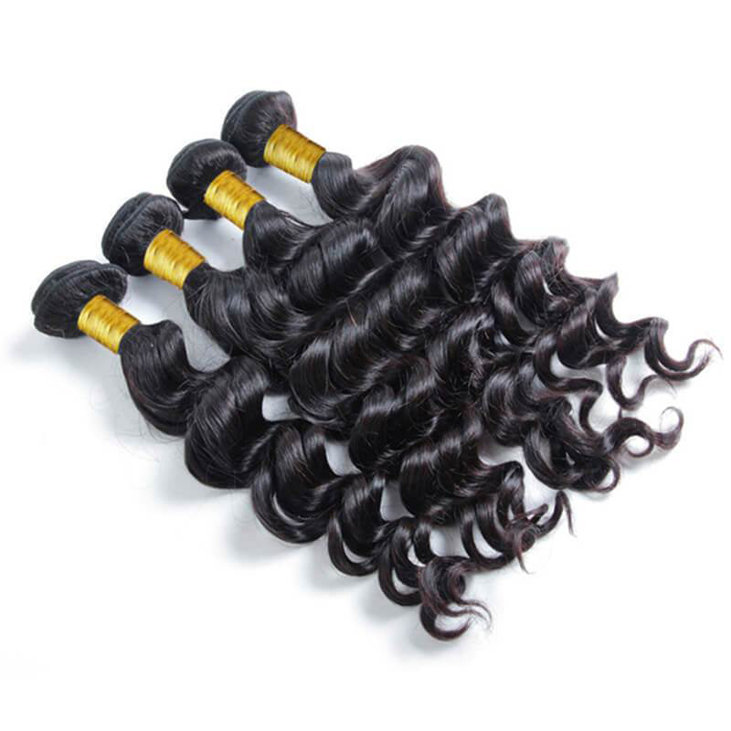 LIVIA Loose Deep Wave 4 Pcs Bundles Hair Weft With 5x5 HD Lace Closure Natural Black Human Virgin Hair