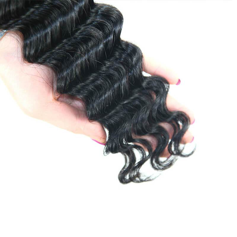 LIVIA Loose Deep Wave 4 Pcs Bundles Hair Weft With 5x5 HD Lace Closure Natural Black Human Virgin Hair