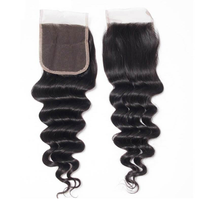 LIVIA Loose Deep Wave 4 Pcs Bundles Hair Weft With 5x5 HD Lace Closure Natural Black Human Virgin Hair