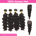 LIVIA Loose Deep Wave 4 Pcs Bundles Hair Weft With 5x5 HD Lace Closure Natural Black Human Virgin Hair
