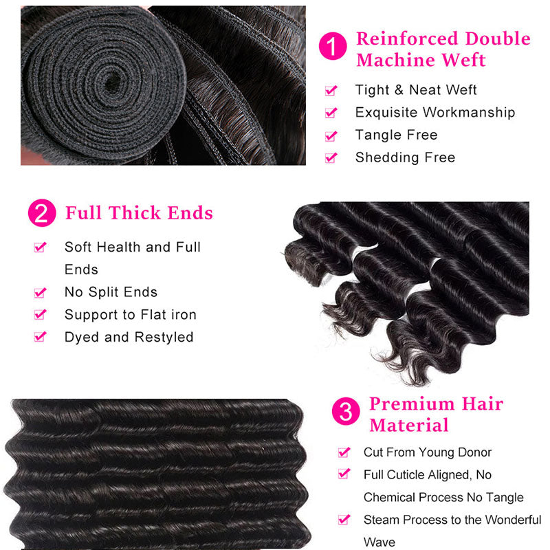 LIVIA Loose Deep Wave 4 Pcs Bundles Hair Weft Natural Black Human Virgin Hair