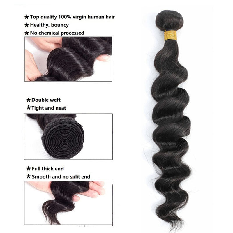 LIVIA Loose Deep Wave 4 Pcs Bundles Hair Weft Natural Black Human Virgin Hair
