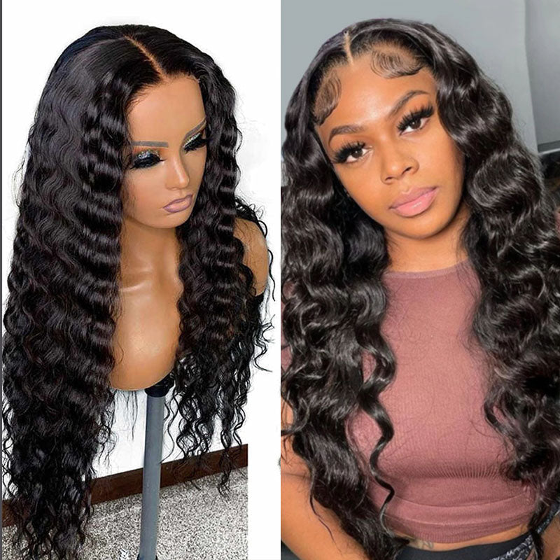 LIVIA 5x5 HD Lace Closure Loose Deep Wave Wig Natural Black Human Hair Pre Bleached Knots Wig