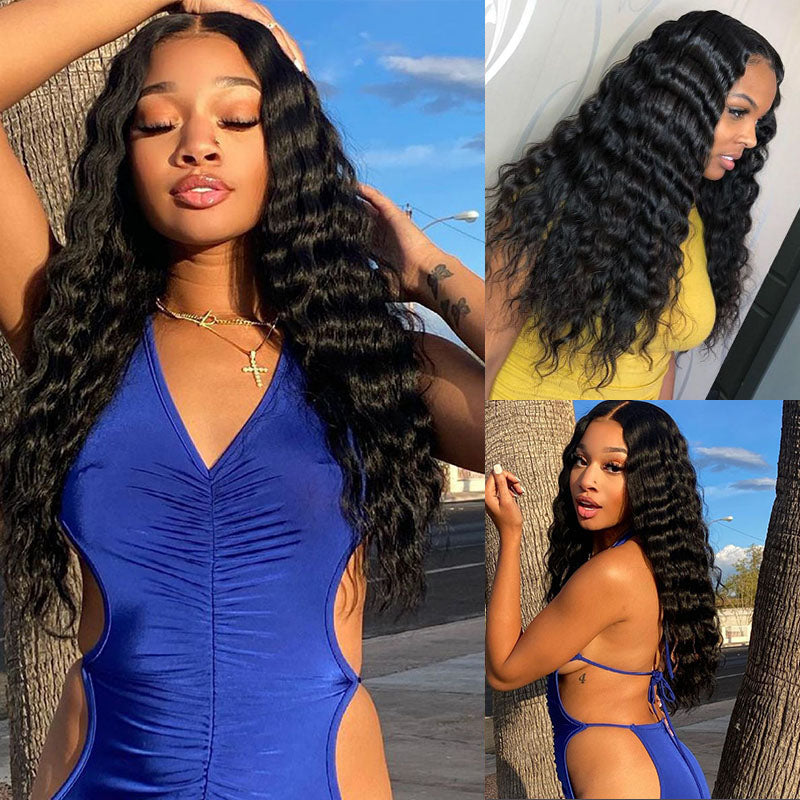 LIVIA 5x5 HD Lace Closure Loose Deep Wave Wig Natural Black Human Hair Pre Bleached Knots Wig