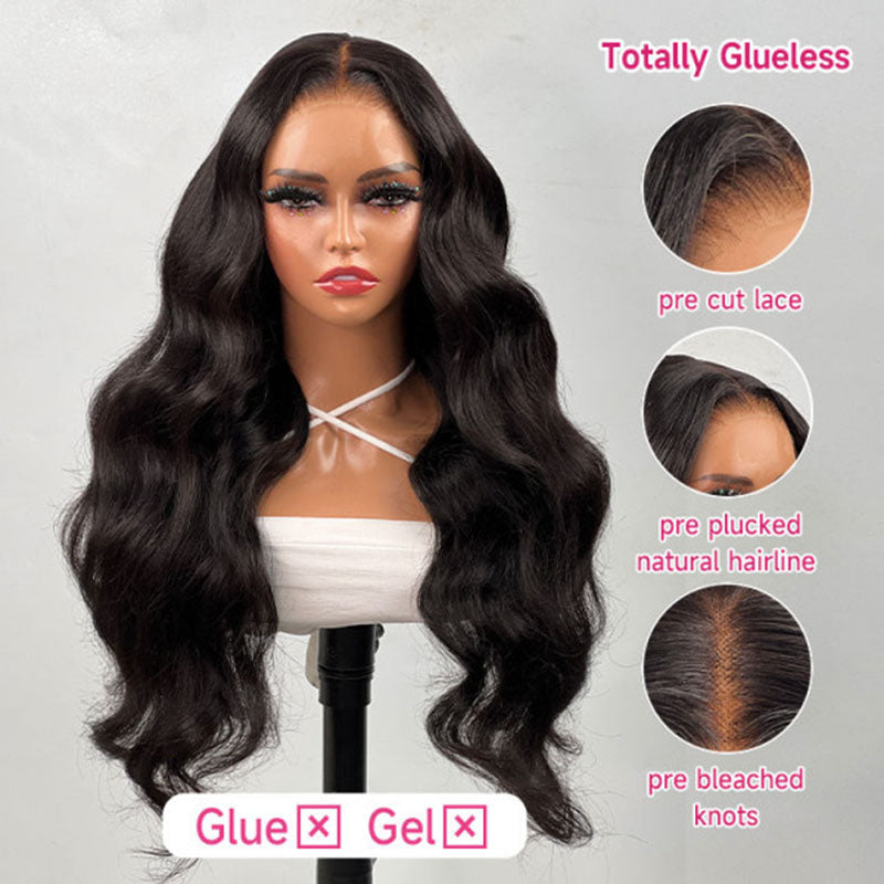 LIVIA Pre Styled Body Wave 5x5 HD Lace Glueless Wig Natural Black Human Hair Wig