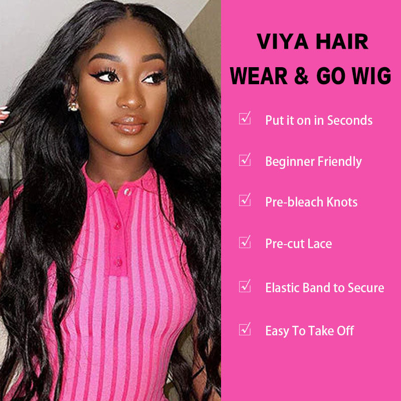 LIVIA Pre Styled Body Wave 5x5 HD Lace Glueless Wig Natural Black Human Hair Wig