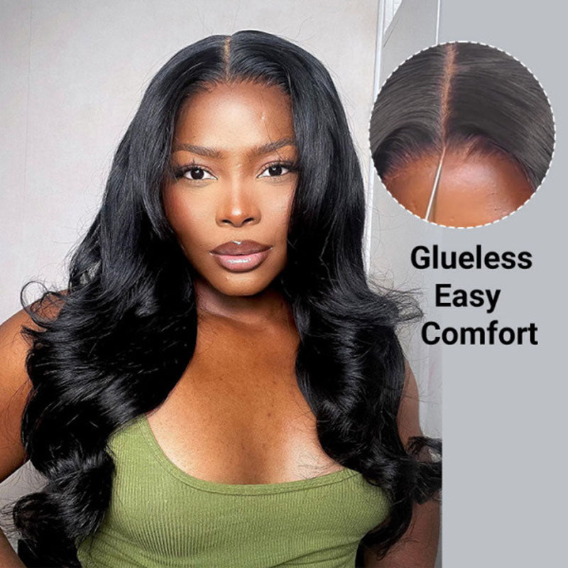 LIVIA Pre Styled Body Wave 5x5 HD Lace Glueless Wig Natural Black Human Hair Wig