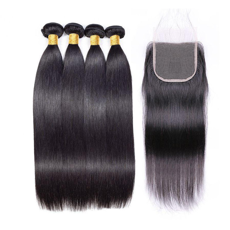 LIVIA Straight 4 Pcs Bundles Hair Weft With 5x5 HD Lace Closure Human Hair