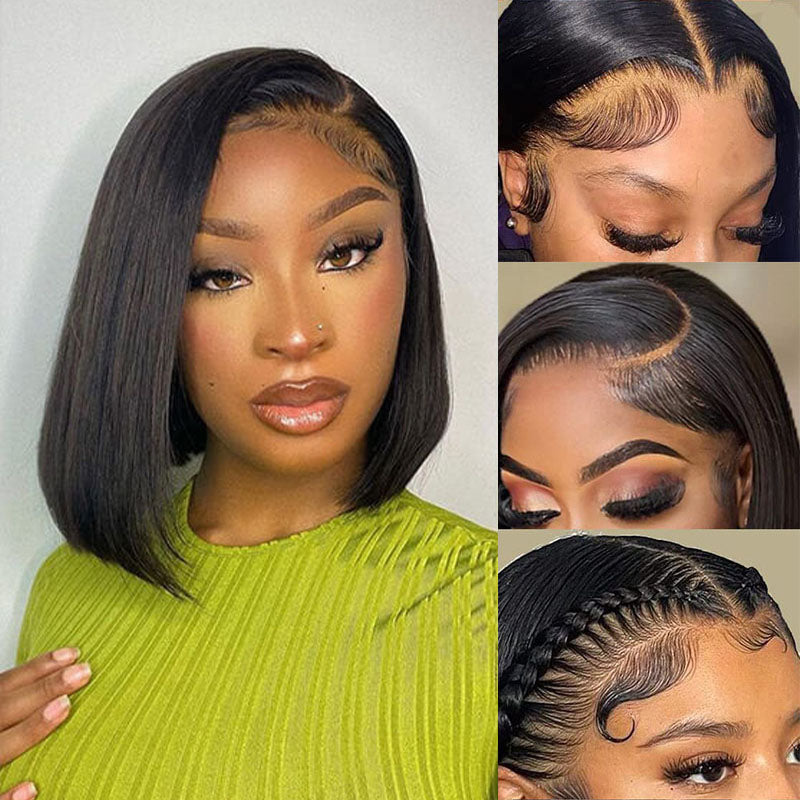 LIVIA Straight Lace Bob Wig 10-16 Inch Natural Black Human Hair Wig