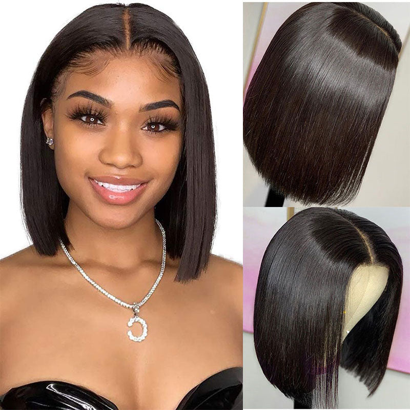 LIVIA Straight Lace Bob Wig 10-16 Inch Natural Black Human Hair Wig