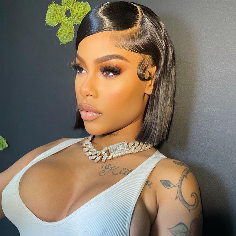 LIVIA Straight Lace Bob Wig 10-16 Inch Natural Black Human Hair Wig