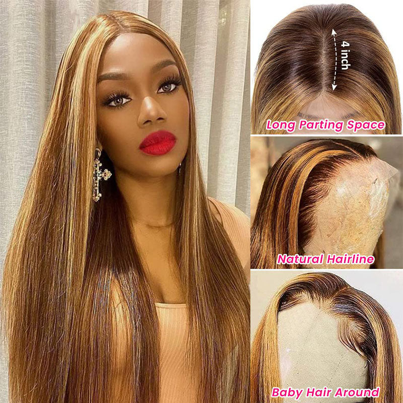 LIVIA Balayage Highlight P4/27 Color 13x4 Lace Frontal Straight Human Hair Wig