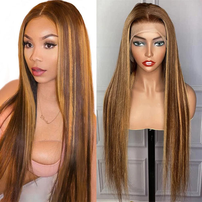 LIVIA Balayage Highlight P4/27 Color 13x4 Lace Frontal Straight Human Hair Wig