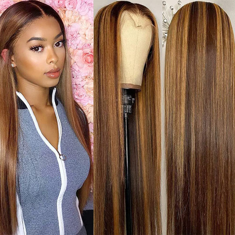 LIVIA Balayage Highlight P4/27 Color 13x4 Lace Frontal Straight Human Hair Wig