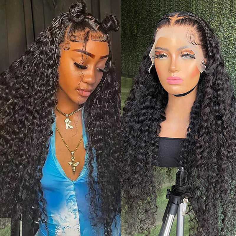 LIVIA 13x6 HD Lace Frontal Water Wave Natural Black Human Hair Pre Bleached Knots Wig