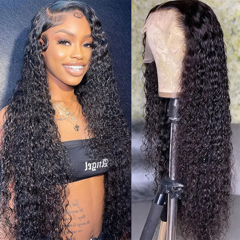 LIVIA 13x6 HD Lace Frontal Water Wave Natural Black Human Hair Pre Bleached Knots Wig