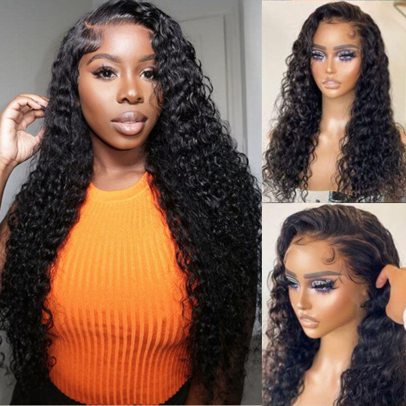LIVIA 13x6 HD Lace Frontal Water Wave Natural Black Human Hair Pre Bleached Knots Wig