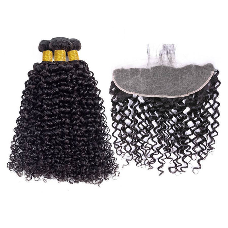 LIVIA Water Wave 3 Bundles Hair Weft With 13x4 HD Lace Frontal Natural Black