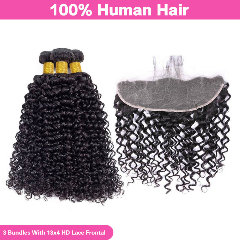 LIVIA Water Wave 3 Bundles Hair Weft With 13x4 HD Lace Frontal Natural Black