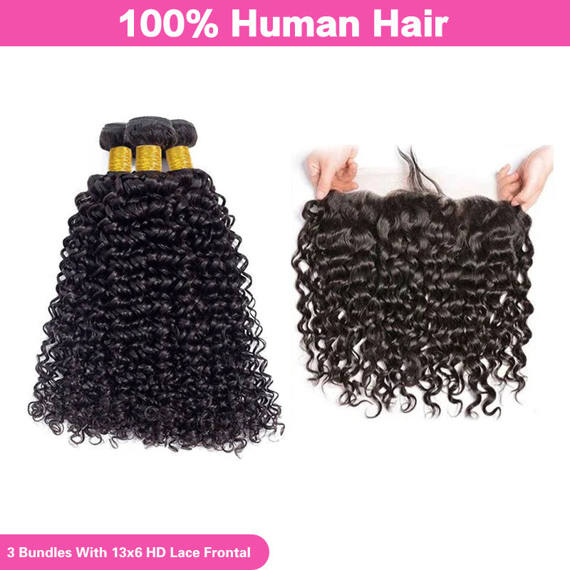 LIVIA Water Wave 3 Bundles With 13x6 HD Frontal Human Virgin Hair Unprocessed
