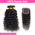 LIVIA Water Wave 3 Bundles Hair Weft With 5x5 HD Lace Closure Natural Black