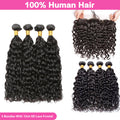 LIVIA Water Wave 4 Pcs Bundles Hair Weft With 13x4 HD Lace Frontal Natural Black Human Virgin Hair