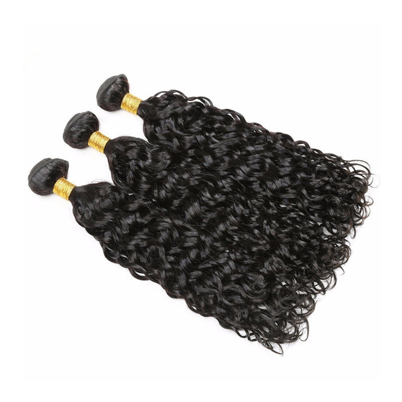 LIVIA Water Wave 4 Bundles Hair Weft With 5x5 HD Lace Closure Natural Black