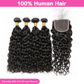 LIVIA Water Wave 4 Bundles Hair Weft With 5x5 HD Lace Closure Natural Black