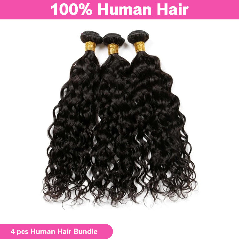 LIVIA Water Wave 4 Bundles Human Hair Natural Black