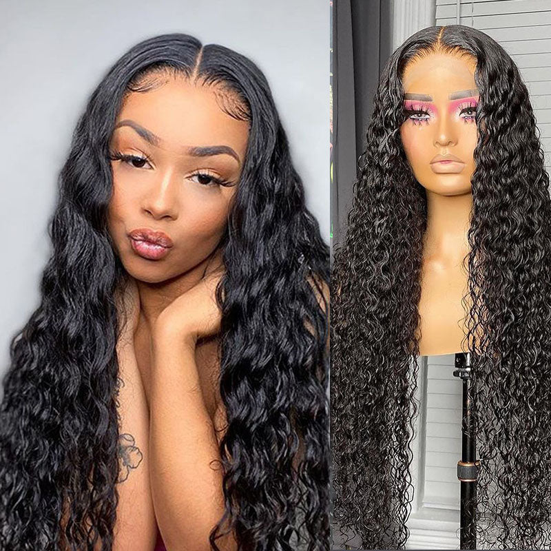 LIVIA Water Wave 4x4 Lace Closure Wig Natural Black Human Hair Wig