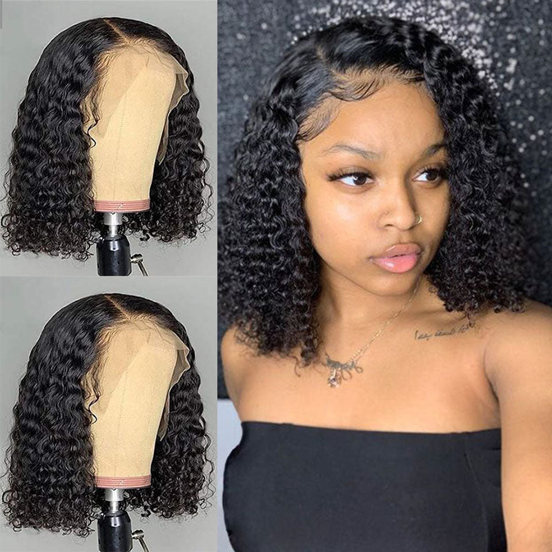 LIVIA Water Wave Lace Bob Wig 10-16 Inches Natural Black Human Hair Wig