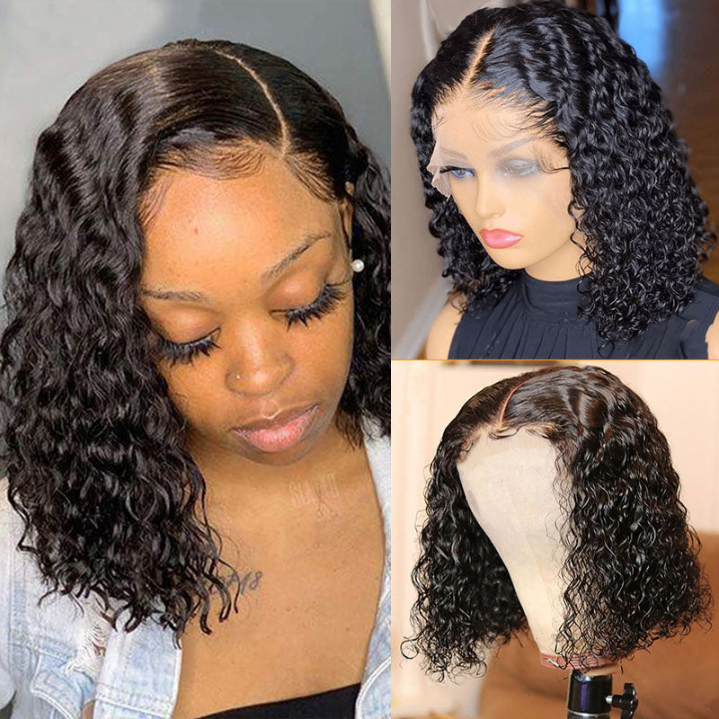 LIVIA Water Wave Lace Bob Wig 10-16 Inches Natural Black Human Hair Wig