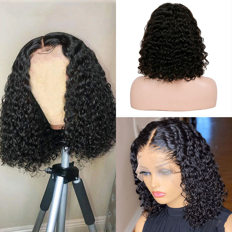 LIVIA Water Wave Lace Bob Wig 10-16 Inches Natural Black Human Hair Wig