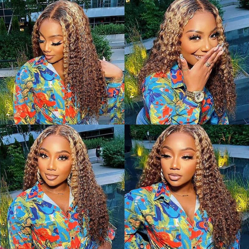 LIVIA Balayage Highlight Water Wave P4/27 Color 13x6 Lace Frontal Human Hair Wig